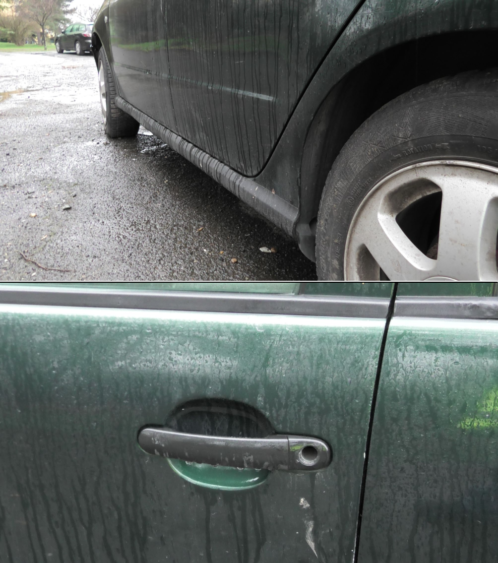 Fotografie detailu exteriéru vozidla, pravděpodobně jako podklad v rámci dokumentace k řízení.