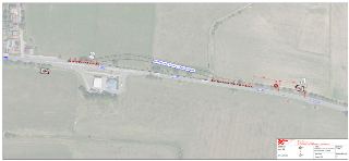 Situační nákres dopravně inženýrského opatření (DIO) - plán stavby 'SO 175 provizorní komunikace I/12 - Českobrodská', měřítko 1:1000, vyznačené dopravní znače…