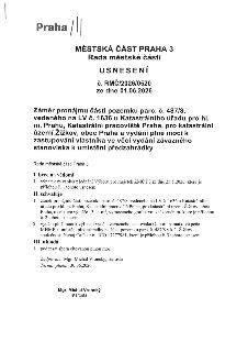 Usnesení Rady městské části Praha 3 č. RMČ/2026/0520 ze dne 01.06.2026. Předmět: Záměr pronájmu části pozemku parc. č. 487/8, k.ú. Žižkov, o výměře 13,44 m² pr…