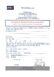 PREdistribuce, a.s. - Oznámení o přerušení dodávky elektřiny dle § 25 odst. 5 zákona č. 458/2000 Sb. Z důvodu provádění plánovaných prací bude přerušena dodávk…