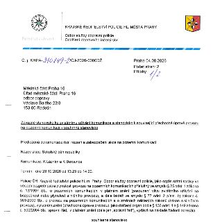 KRAJSKÉ ŘEDITELSTVÍ POLICIE HL. MĚSTA PRAHY, Odbor služby dopravní policie, Oddělení dopravního inženýrství. Č. j. KRPA-310849-2/ČJ-2026-0000DŽ, Praha 04.08.20…