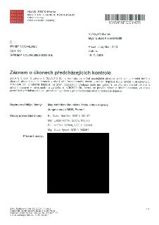 Záznam o úkonech předcházejících kontrole podle § 3 odst. 2 zákona č. 255/2012 Sb., o kontrole, ve znění pozdějších předpisů, a podle zákona č. 111/1994 Sb., o…