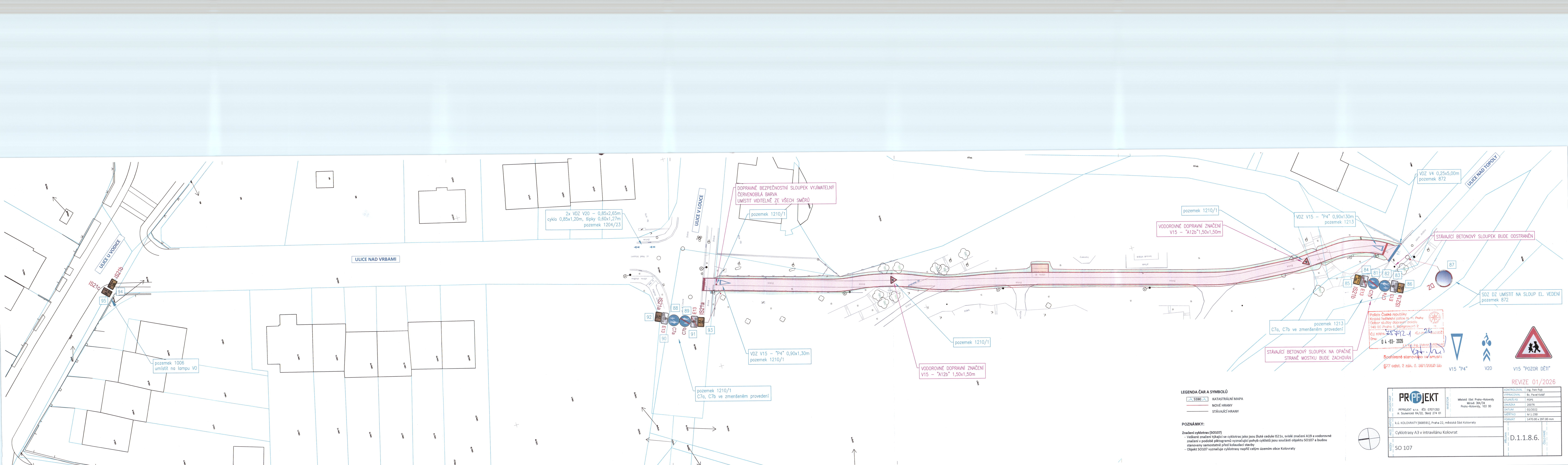 Koordinační výkres dopravního značení a úprav komunikace.