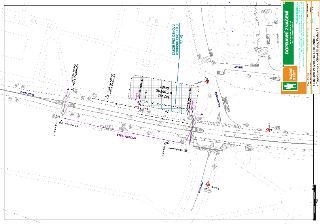Situační nákres dopravního značení a záboru pro obnovu povrchu chodníku - Tupolevova x Křivoklátská, Praha 18. Projektová kancelář PRAŽSKÉ SLUŽBY, a.s. Vypraco…