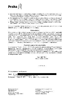 Textová část úředního rozhodnutí (strana 2) vydaného Městskou částí Praha 3, Odbor dopravy. Obsahuje podmínky realizace svislého a vodorovného dopravního znače…