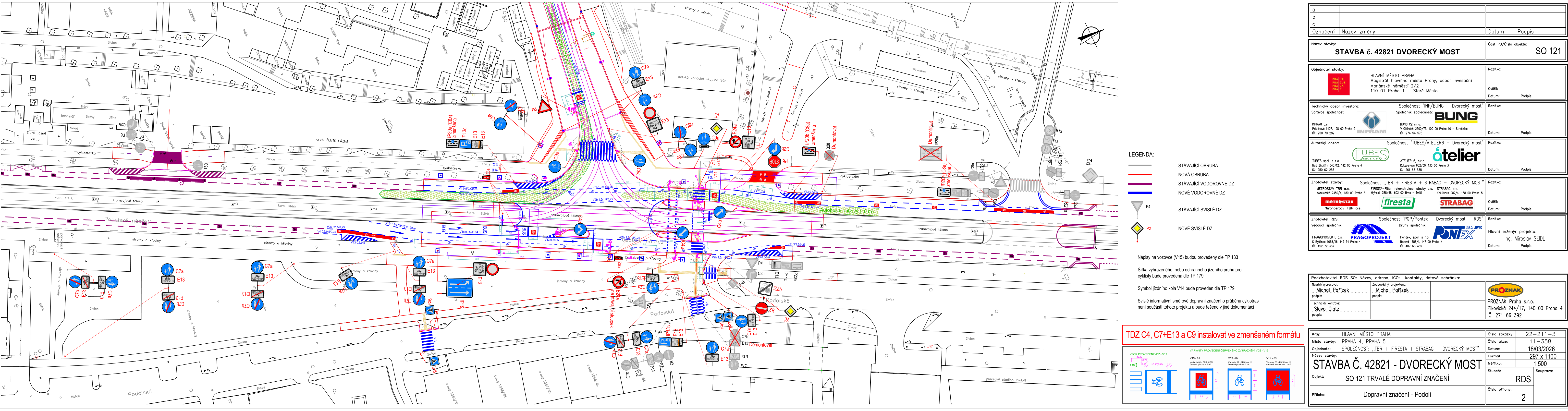 Projektová dokumentace dopravního značení pro stavbu Dvoreckého mostu (SO 121).
