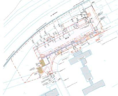 Koordinační situační výkres stavby se zákresem objektů a inženýrských sítí.