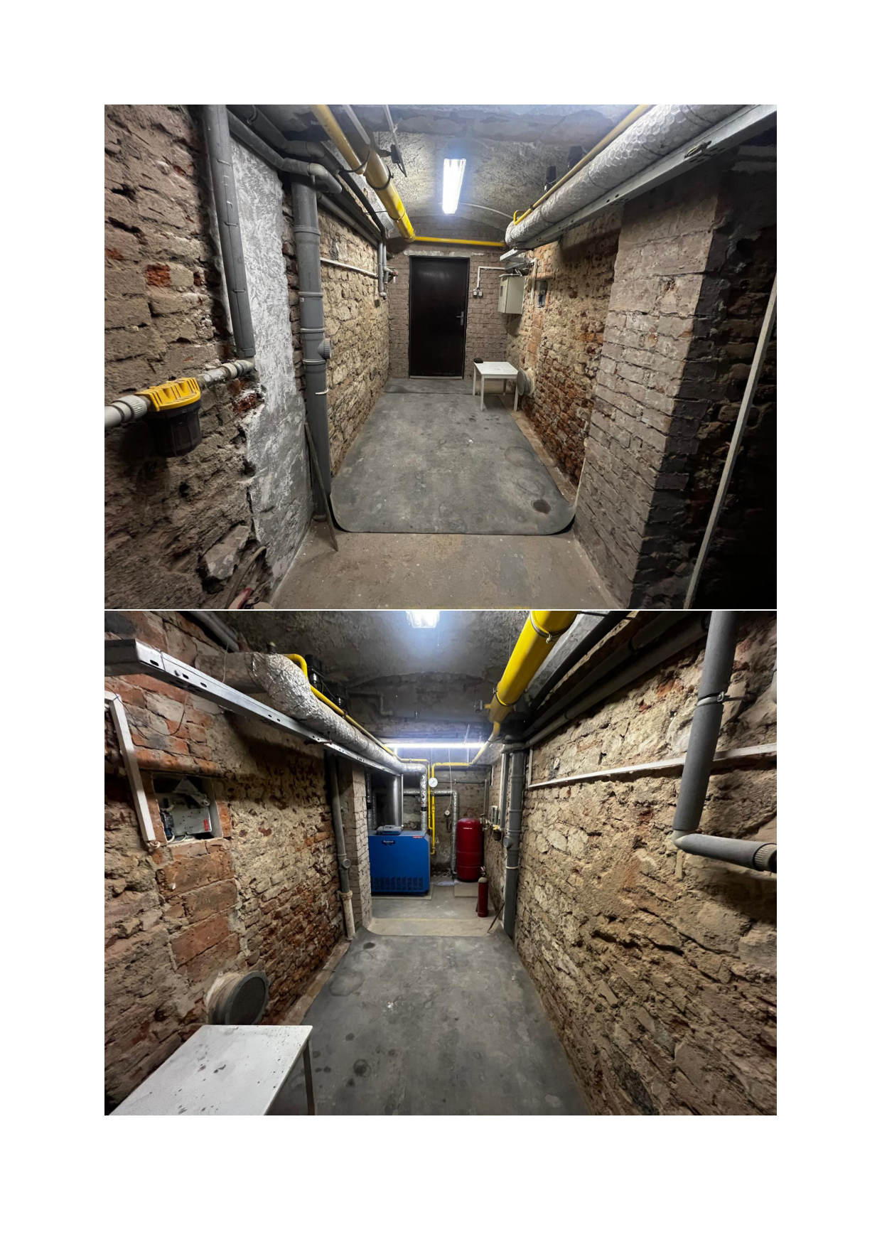 Fotografie technického zázemí budovy (pravděpodobně suterén s kotelnou) v rámci stavebního řízení.