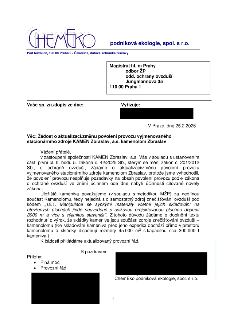 Naskenovaný textový dokument (dopis) z 25.2.2026. Odesílatel: ChemEko podniková ekologie, spol. s r.o., Pod Návsí 88, 196 00 Praha 9 - Čakovice. Adresát: Magis…