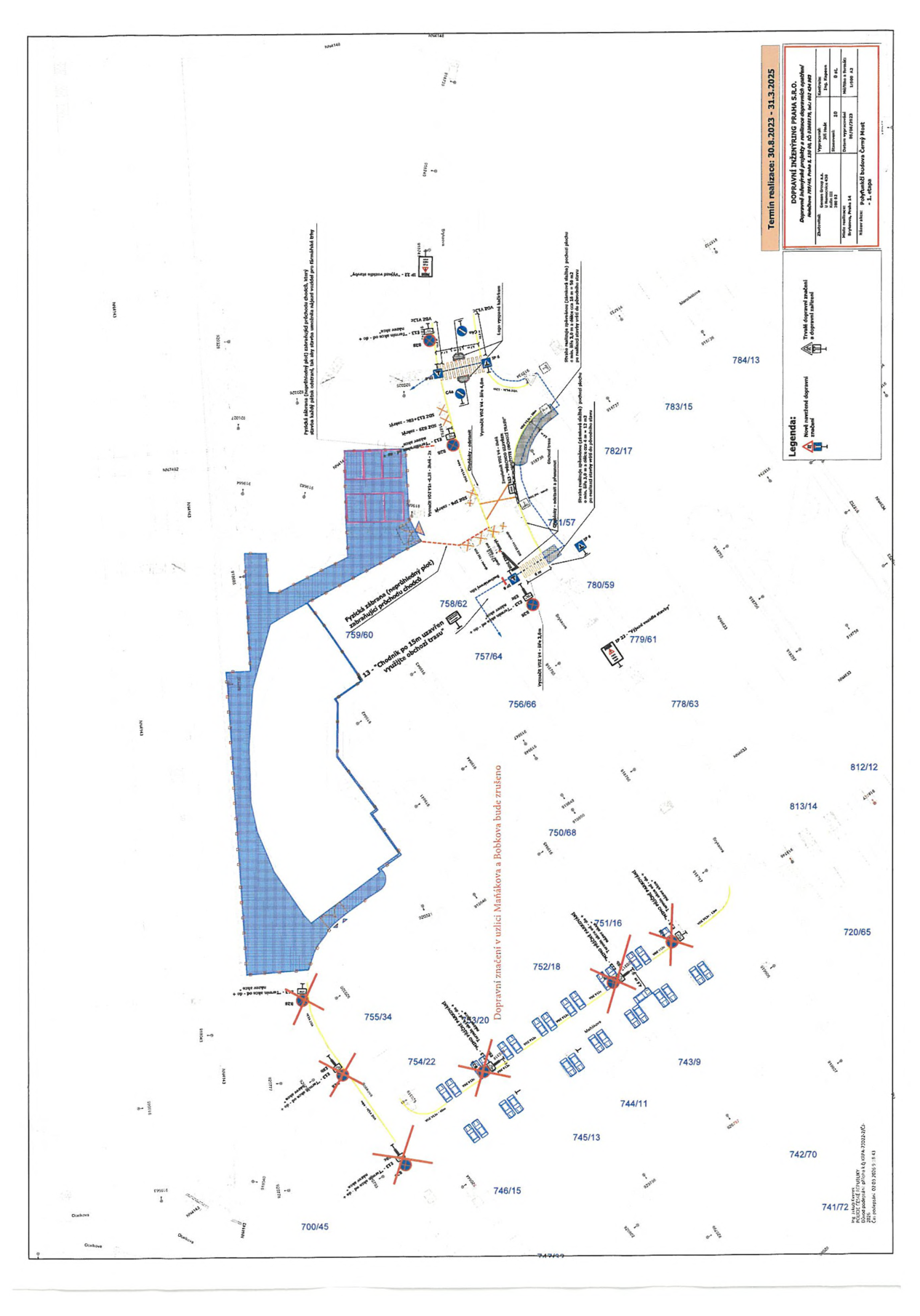 Situace dopravního značení a uzavírky v rámci stavby.