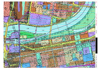 Situační plán územního plánu (aktualizace studie) pro oblast Rohanského ostrova a okolí v Praze. Mapa obsahuje barevně odlišené funkční plochy (např. SV-H, ZVO…