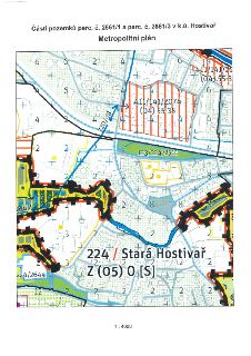 Mapa z Metropolitního plánu zobrazující části pozemků parc. č. 2661/1 a parc. č. 2661/3 v k.ú. Hostivař. Mapa obsahuje územní kódy a označení ploch, např. 411/…