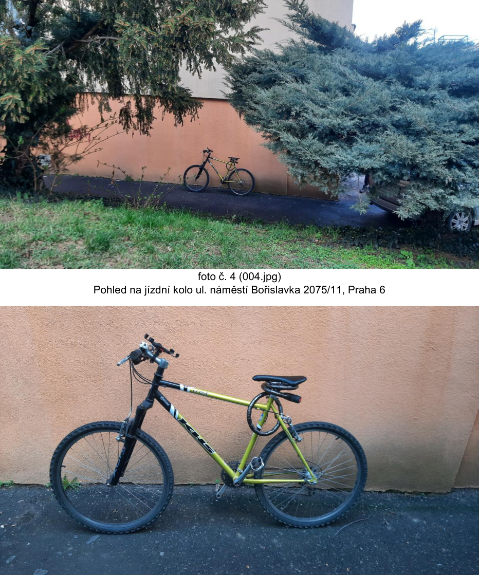 Fotografie jízdního kola nalezeného na náměstí Bořislavka v Praze 6.
