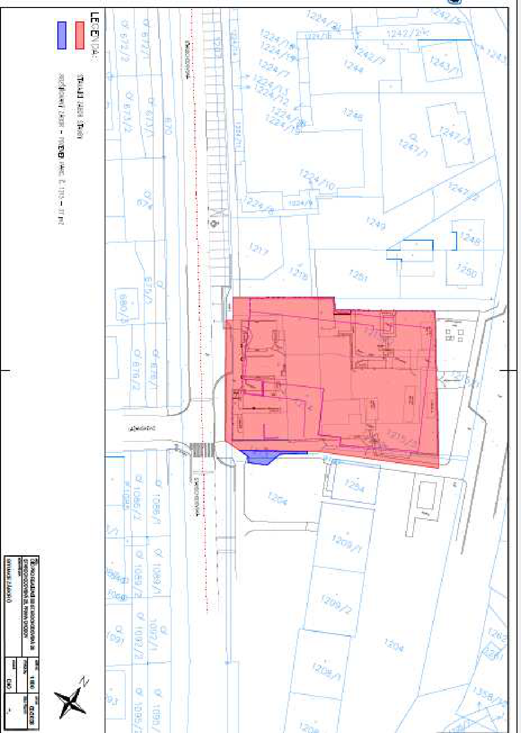 Situační nákres stavby s vyznačením parcel v katastrální mapě.