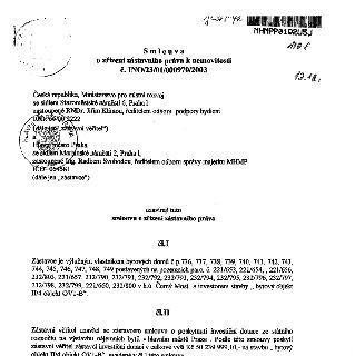 Smlouva o zřízení zástavního práva k nemovitosti č. INO/23/01/000970/2003. Smluvní strany: Česká republika, Ministerstvo pro místní rozvoj (zástavní věřitel) a…