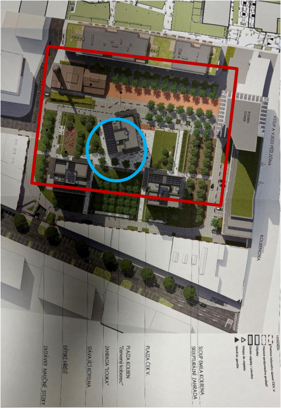 Koordinační situační výkres plánované výstavby v lokalitě ČEK V. v Praze.