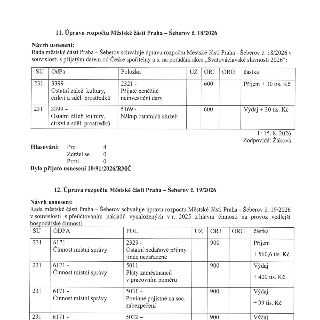 Zápis z jednání Rady městské části Praha – Šeberov obsahující dvě usnesení o úpravě rozpočtu: 1) Usnesení č. 18/2026: Schválení úpravy rozpočtu v souvislosti s…
