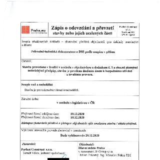 Praha.eu, portal hlavniho mesta Prahy. Zápis o odevzdání a převzetí stavby nebo jejich ucelených částí. Perfect Construct s.r.o., Vavřinec 121, 277 31 Újezd. S…