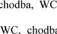 Textový úryvek z dokumentu obsahující slova: "chodba, WC" a "WC, chodba".