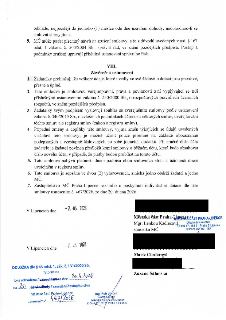 Závěrečná ustanovení smlouvy o poskytnutí dotace. Obsahuje body 1-7 týkající se pravdivosti údajů, právního rámce (zákon č. 250/2000 Sb.), souhlasu se zveřejně…