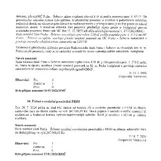 Zápis z jednání Rady městské části Praha – Šeberov, 31. 7. 2026. Obsahuje dvě usnesení: 1) Usnesení č. 16/91/2026/RMČ: Rada nesouhlasí s převodem 1/18 id. podí…
