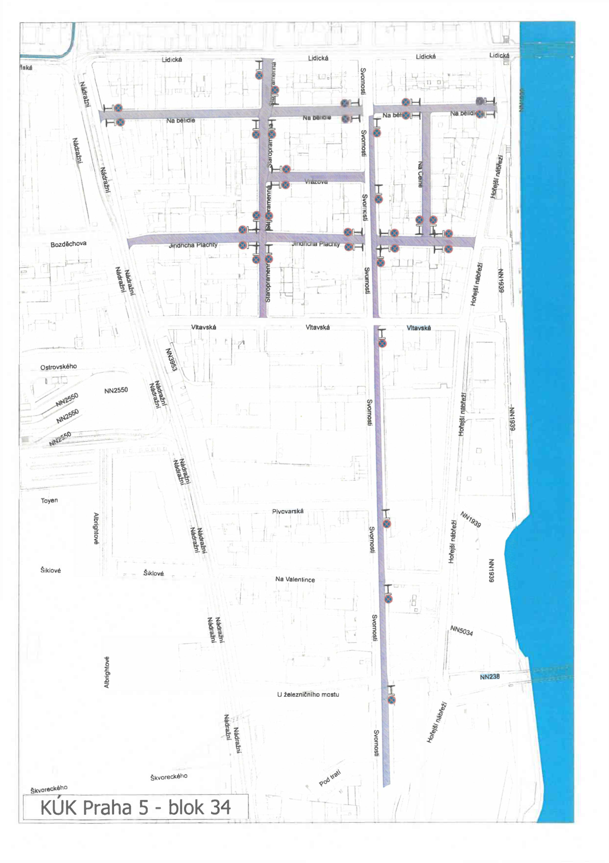 Situační plán dopravního značení v oblasti Praha 5 - blok 34.