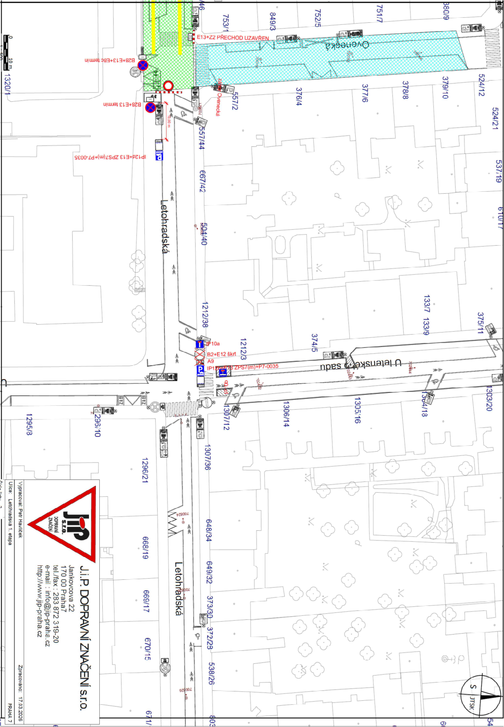 Dopravně-inženýrský situační nákres dopravního značení v ulici Letohradská.