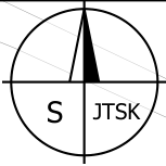 Severka (orientační růžice) s označením 'S' a 'JTSK', která určuje orientaci mapového podkladu v souřadnicovém systému Jednotné trigonometrické sítě katastrální.