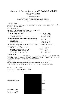 Usnesení Zastupitelstva MČ Praha-Suchdol č.j. 20/1/2026 ze dne 25. 6. 2026. Zastupitelstvo projednalo a schválilo závěrečný účet MČ Praha-Suchdol za rok 2025.…