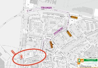 Dopravní značení - Širší vztahy, PŘÍPOJKA DEŠŤOVÉ KANALIZACE - Tupolevova x Křivoklátská, Praha 18. Mapa znázorňuje objízdnou trasu (Veselská, Tupolevova, Míst…