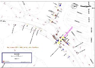 Plán dopravního značení během výluky metra C, etapa 2 + 3, lokalita Ryšavého (Roztyly). Dokument obsahuje situační nákres křižovatky ulic Ryšavého a Tomíčkova.…