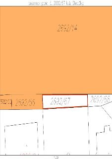 Výřez z katastrální mapy s označením pozemku parc. č. 2692/67 v k.ú. Stodůlky. Mapa obsahuje čísla okolních parcel: 2692/14, 2692/55, 2692/56 a 2692/68. Měřítk…