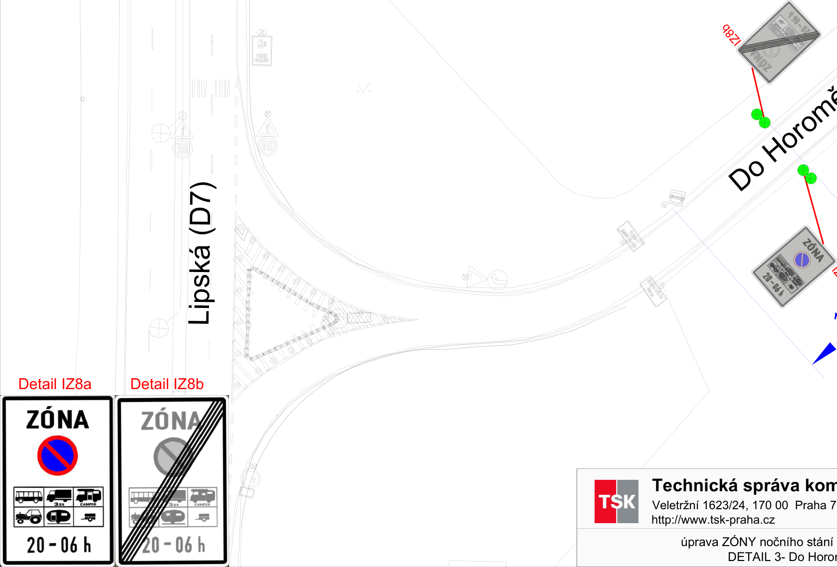 Dopravní situační plán s vyznačením umístění dopravních značek upravujících noční stání.