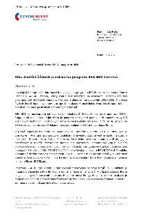 Příloha č. 1 důvodové zprávy tisku Z-13866. Dopis od CzechInvest, Praha 19.02.2026, adresovaný radnímu RNDr. Danielu Mazurovi, Ph.D. Věc: Zaslání žádosti o dot…