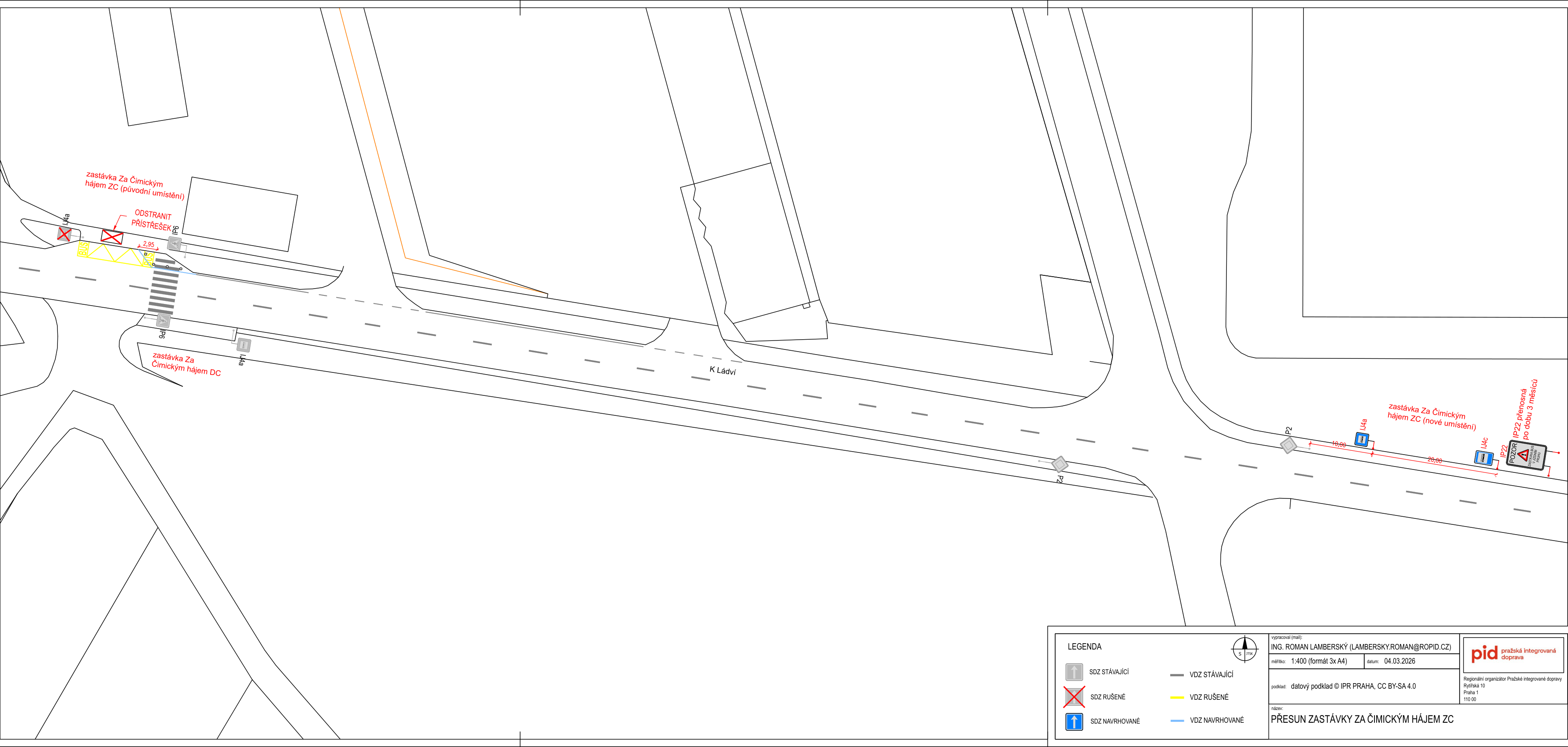 Situační nákres plánovaného přesunu zastávky MHD "Za Čimickým hájem ZC".
