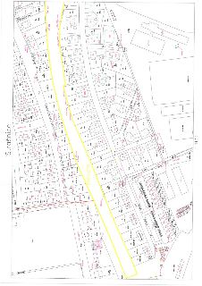 Katastrální mapa oblasti Strašnice s vyznačenými parcelními čísly budov a pozemků. Měřítko mapy je 1:1650. Výrazně je žlutou barvou zvýrazněna parcela č. 4501/…