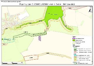 Mapa 'Příloha č. 4 k důvodové zprávě' zobrazující 'Pozemky parc. č. 1539/60 a 1539/61 v kat. ú. Dubeč – širší souvislosti'. Mapa obsahuje zakreslené přírodní p…