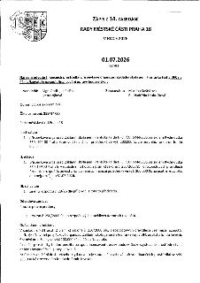Zápis z 14. zasedání Rady městské části Praha 18 ze dne 01.07.2026. Předmět: Nařízení odvodu finančních prostředků příspěvkové organizaci Základní škola gen. F…