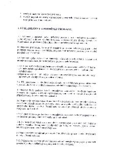 Část smlouvy o nájmu nebytových prostor, bod 3. ÚČEL SMLOUVY A PODMÍNKY PRONÁJMU. Text specifikuje: 3. prodejní místo ve foyeru Studiové scény, 4. movitý majet…