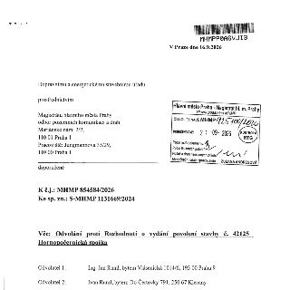 Čárový kód: MHMPP0A6VJI13. V Praze dne 16.9.2026. Dopravnímu a energetickému stavebnímu úřadu, prostřednictvím Magistrátu hlavního města Prahy, odbor pozemních…