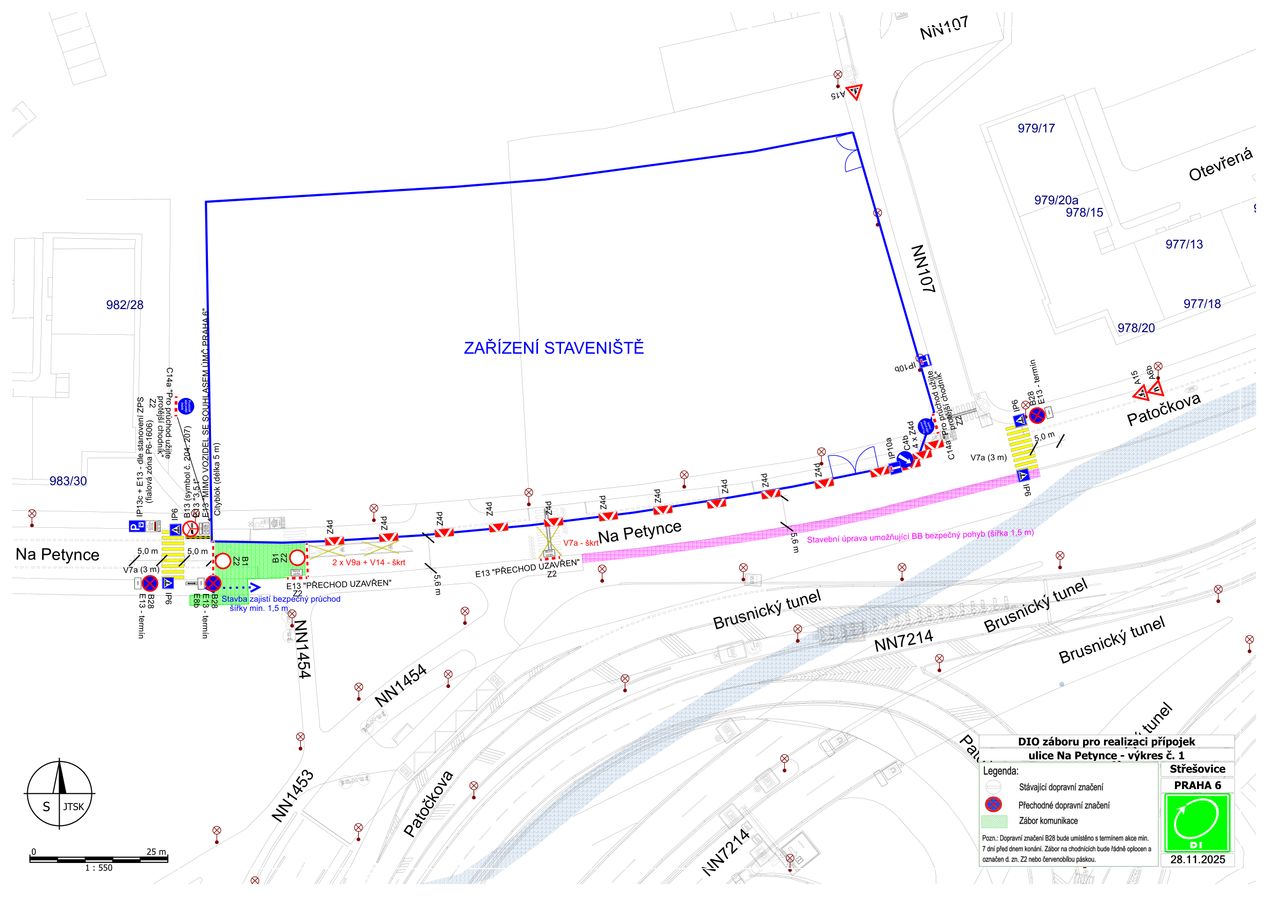 Dopravně inženýrské opatření (DIO) pro zábor komunikace v ulici Na Petynce v Praze 6.