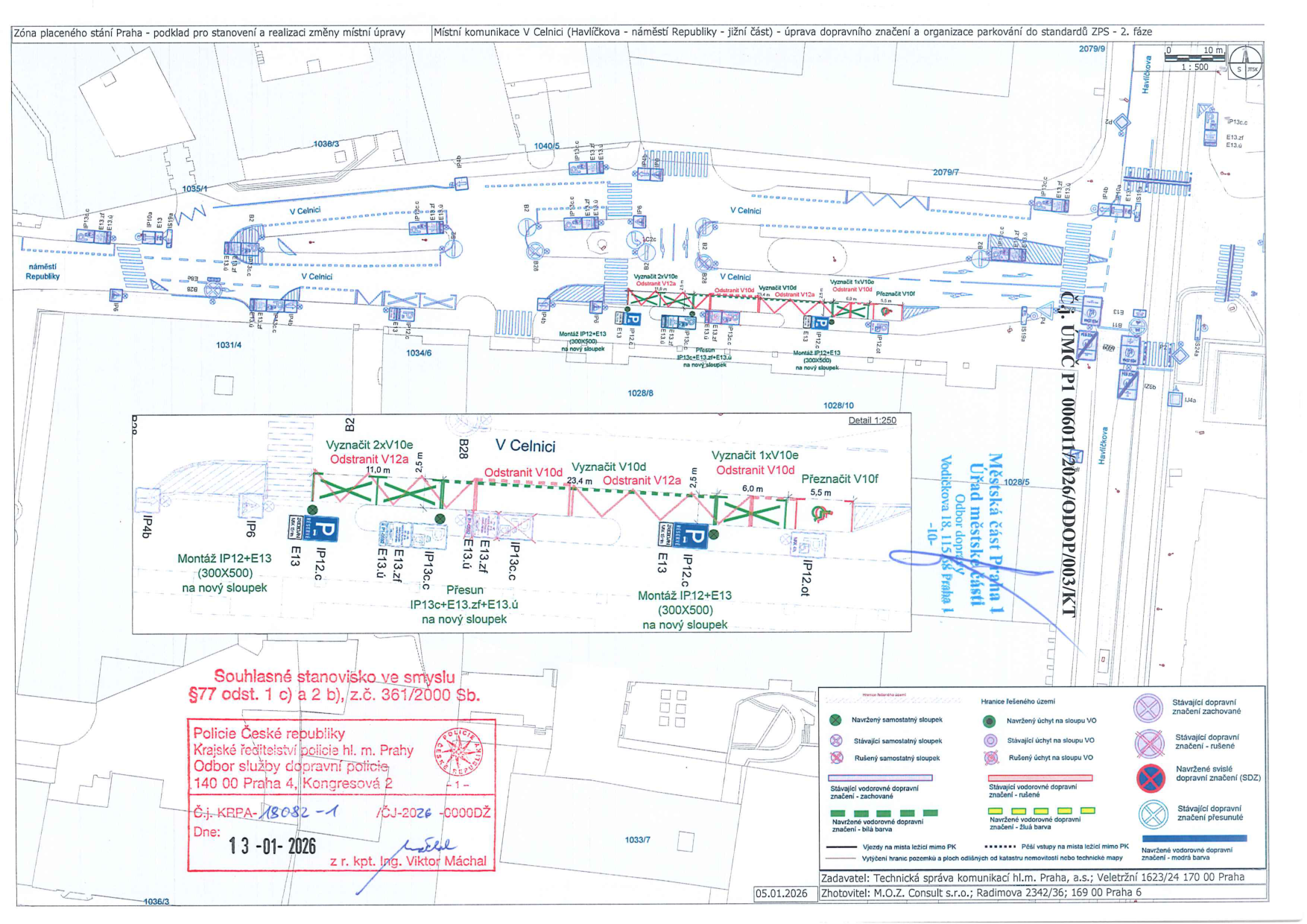 Projektová dokumentace dopravního značení a organizace parkování v ulici V Celnici.