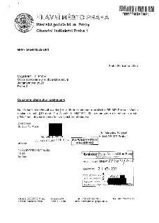 Naskenovaný úřední dokument: Hlavní město Praha, Městská policie hl. m. Prahy, Obvodní ředitelství Praha 1. Číslo jednací: MPPH 54541/2025-OŘ, Praha 20. května…