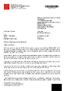Úřední dopis Hlavního města Prahy (Magistrát hl. m. Prahy, Odbor hospodaření s majetkem) adresovaný Úřadu pro zastupování státu ve věcech majetkových (JUDr. Mi…