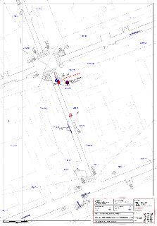 Situační nákres / plán stavby zabírající ulici U Svobodárny v Praze 9, ukazující zábor pro kontejner (o rozměrech 2,0 x 3,0 m) s dopravním značením (značky Z4a…