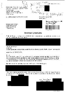POLICIE ČESKÉ REPUBLIKY, Obvodní ředitelství policie Praha I, Vnější služba, oddělení hlídkové služby, Krakovská 16, 110 00 Praha 1, IDDS: rkiai5y. Č. j.: KRPA…