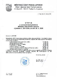 Výpis z usnesení Zastupitelstva Městské části Praha-Lipence, jednání č. 25/4-2026 ze dne 20. 4. 2026. Usnesení č. 467/2026 schvaluje individuální dotace těmto…