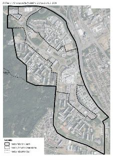 Mapa územního plánování, příloha č. 1 k usnesení Rady HMP č. 232 ze dne 9. 2. 2026. Mapa zobrazuje ortofotomapu oblasti v Praze (hranice městských částí Praha…