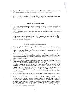 Strana 2 smlouvy o poskytnutí finančních prostředků. Obsahuje články: 1.3 (změna projektu), 1.4 (nesouhlas poskytovatele), II. Splatnost finančních prostředků…