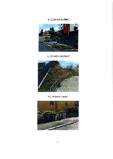 Dokument obsahuje tři fotografie pozemků s popisky: 4.1.1 Pozemek Modřany I (fotografie parkoviště u budovy), 4.1.2 Pozemek Modřany II (fotografie svažitého te…